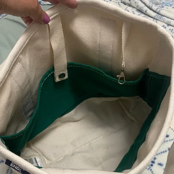 Lands' End Cream and Green Canvas Tote Bag - Picture 2 of 4